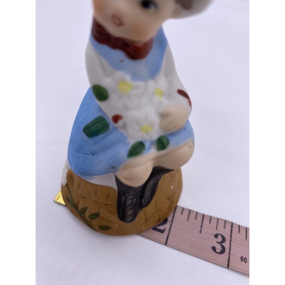 Vintage Jasco Bell Bonnet Girl Flowers Cat Kitty 5" 1978 Taiwan Home Decor - Picture 11 of 11